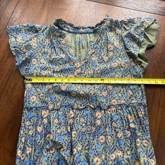 Anthropologie Penrose Tiered Tunic Dress Women Size M Floral Green Beach Boho - Picture 10 of 12